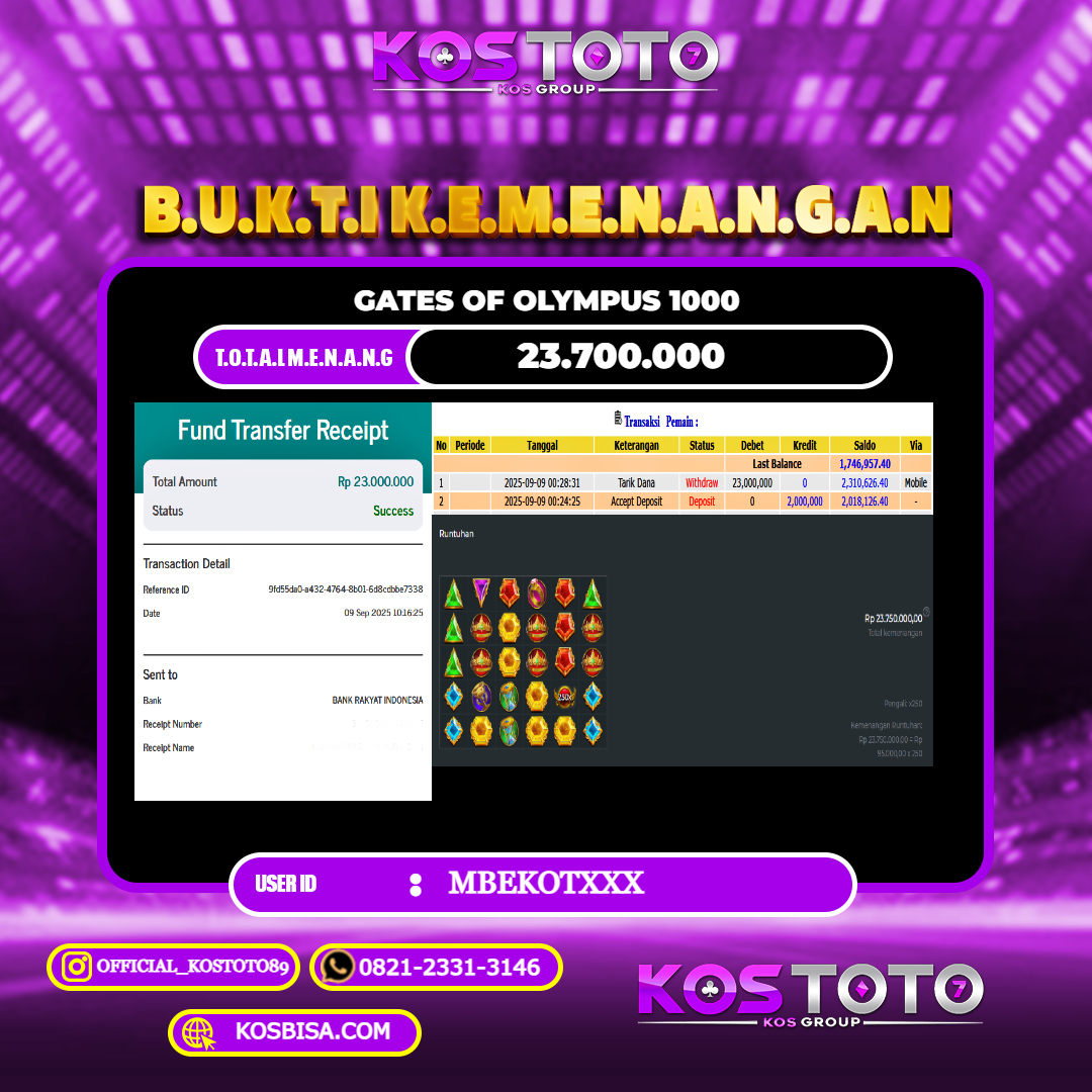 KOSTOTO JACKPOT SLOT GATES OF OLYMPUS 1000 RP.23.700.000,- LUNAS USER ID : MBEKOT***